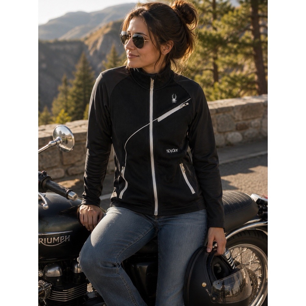 Spyder Women's Medium Black Full Zip Jacket Knit Fleece Asymmetrical Ski